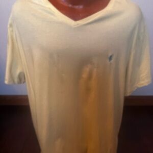Polo Ralph Lauren V Neck Yellow T-shirt   Retro Blue Pony Y2K Cotton XL